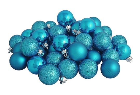 60ct Shatterproof Turquoise Blue 4-Finish Ball Ornaments